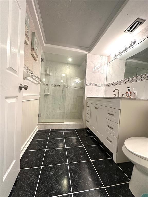 Bathroom, Glass Shower, Interior, Marble Walls, Recessed Lighting