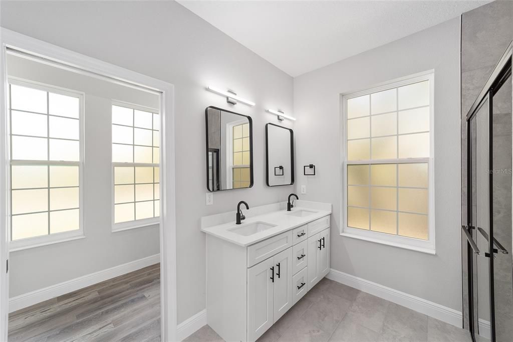 Bathroom, Dual Sink Vanities, Interior, Wood Texture Flooring
