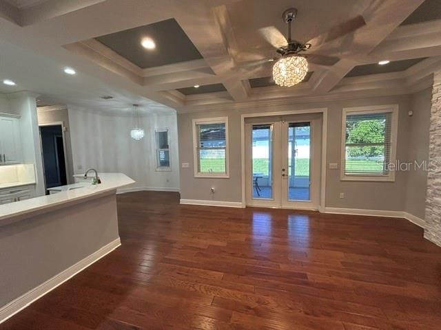 Empty room, Interior, Pendant Lights, Recessed Lighting, Wood Texture Flooring