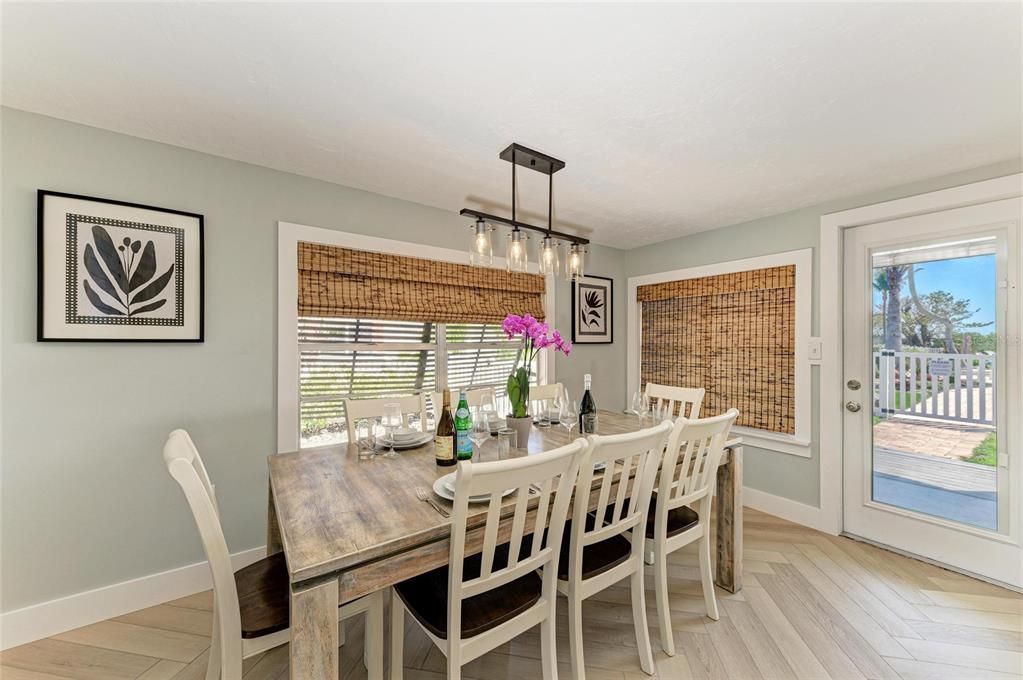 Dining room, Interior, Pendant Lights, Wood Texture Flooring