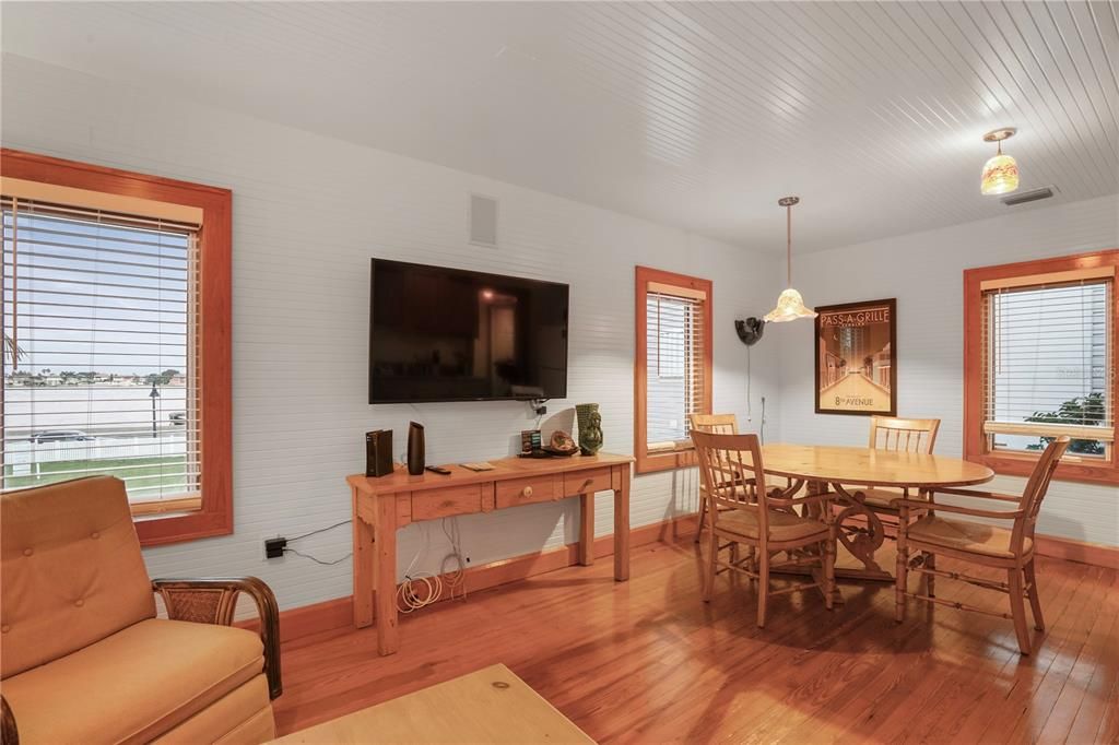 Dining room, Interior, Pendant Lights, Wood Texture Flooring