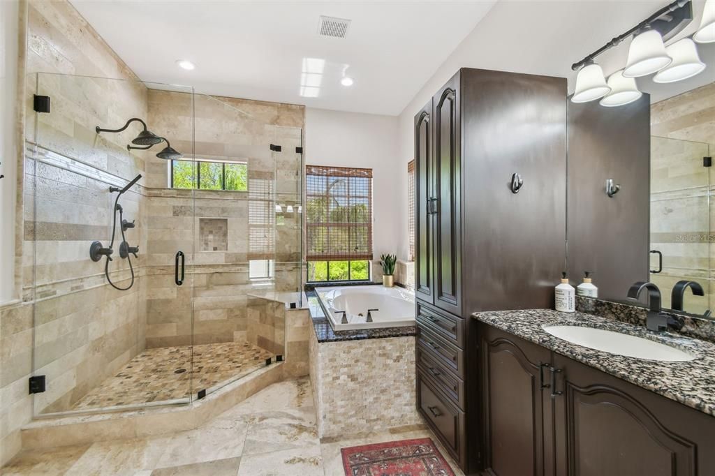 Bathroom, Dual Sink Vanities, Glass Shower, Interior, Recessed Lighting
