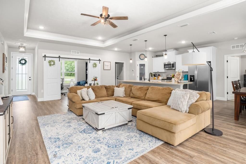 Interior, Kitchen, Living room, Pendant Lights, Recessed Lighting, Stainless Steel Appliances, Wood Texture Flooring