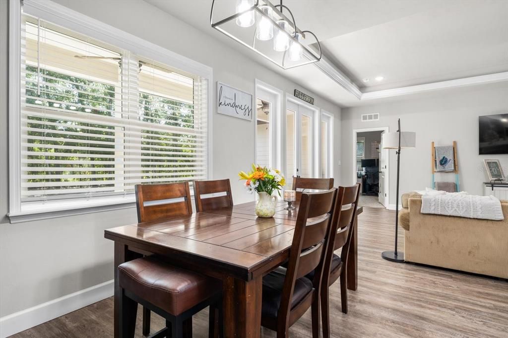 Dining room, Interior, Recessed Lighting, Wood Texture Flooring