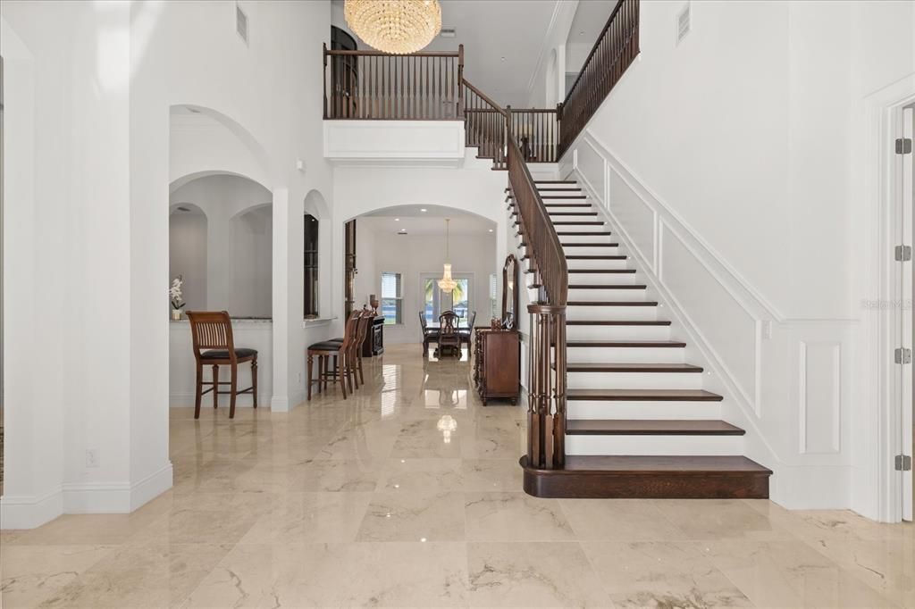 Chandelier, Dining room, Interior, Marble, Pendant Lights, Recessed Lighting