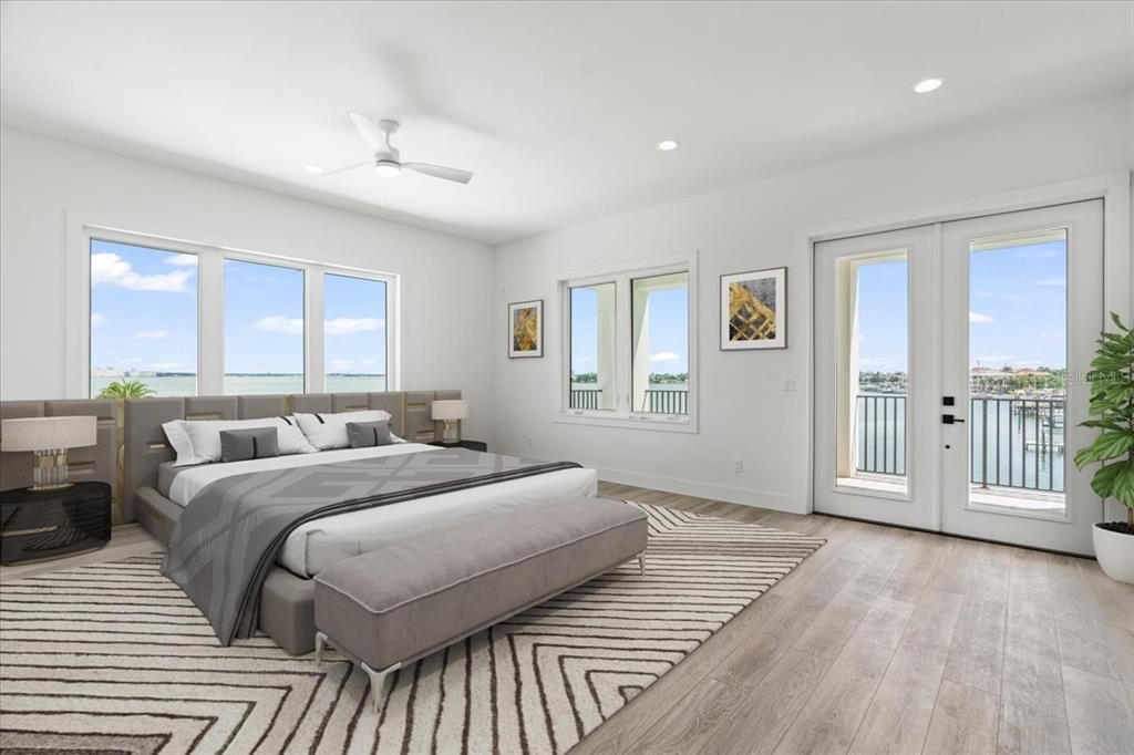 Bedroom, Interior, Recessed Lighting, Water, Wood Texture Flooring