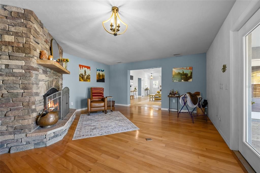 Fireplace, Interior, Stone Walls, Wood Texture Flooring