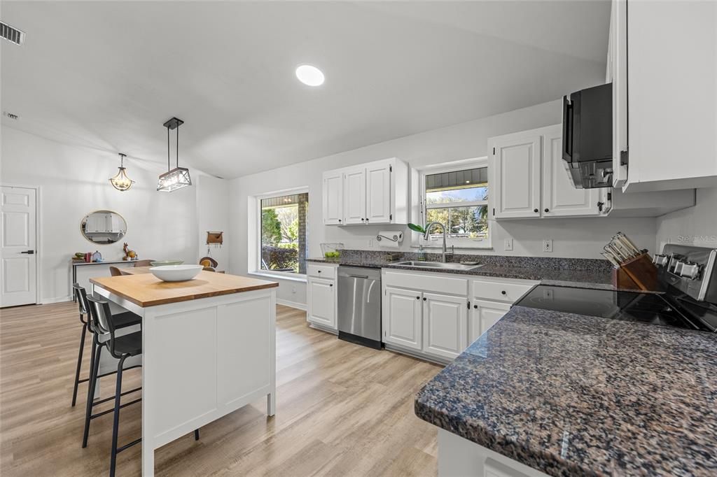 Interior, Kitchen, Pendant Lights, Recessed Lighting, Wood Texture Flooring