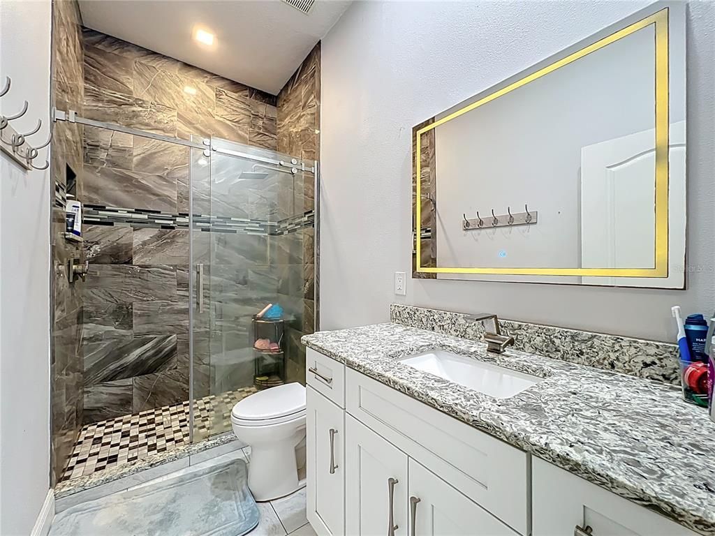 Bathroom, Glass Shower, Interior, Recessed Lighting