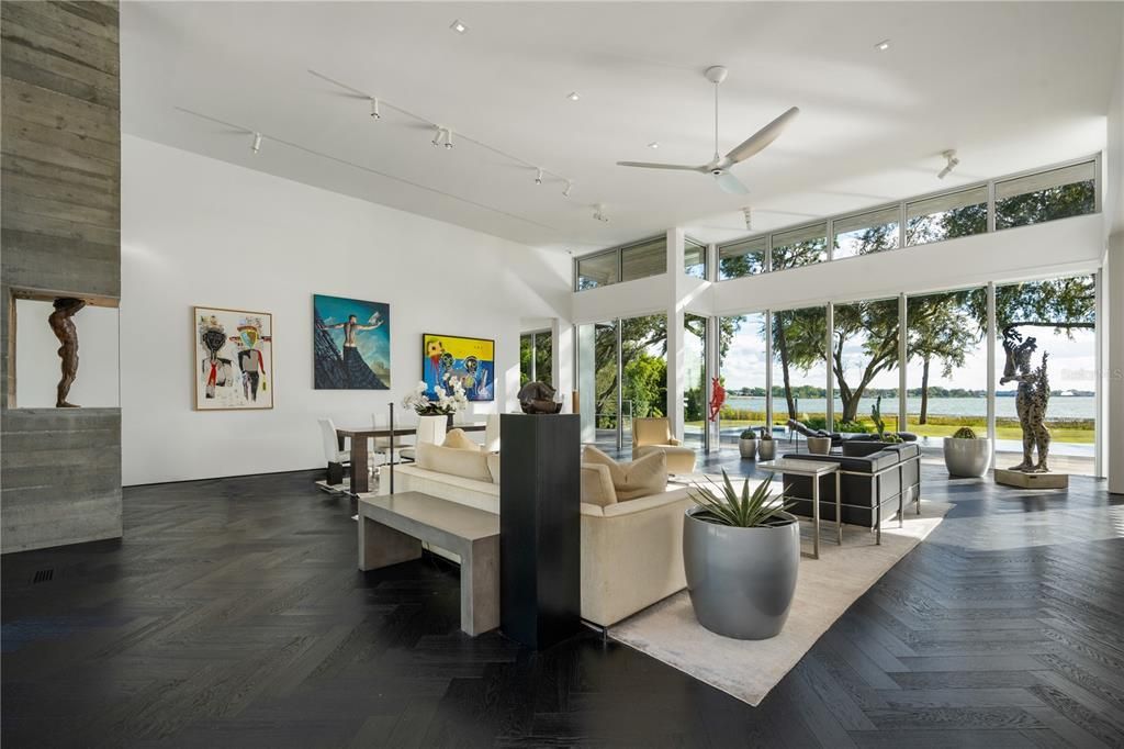 Interior, Living room, Recessed Lighting, Water, Wood Texture Flooring