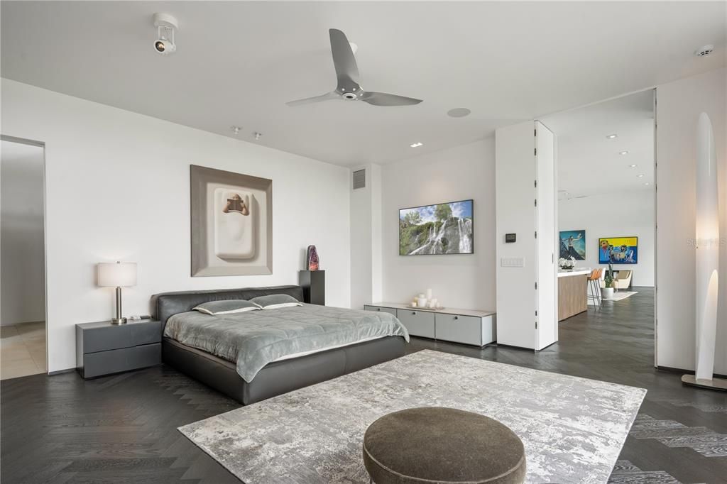 Bedroom, Interior, Recessed Lighting, Wood Texture Flooring