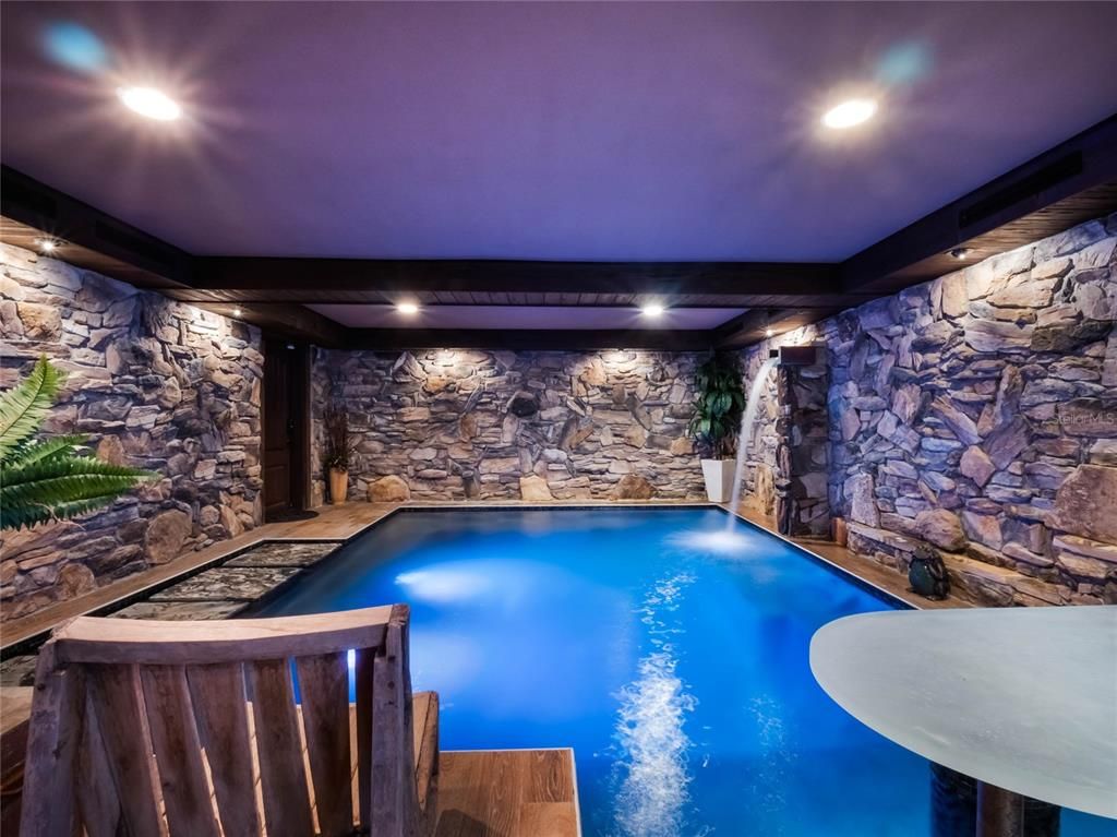 Interior, Pool, Recessed Lighting, Stone Walls
