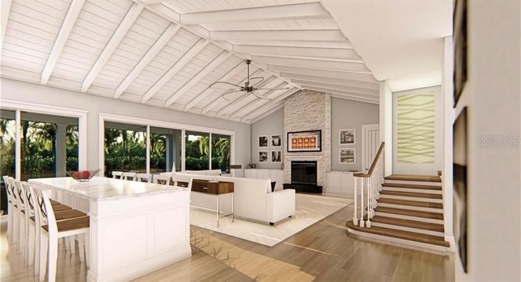 Dining room, Fireplace, Interior, Living room, Wood Texture Flooring