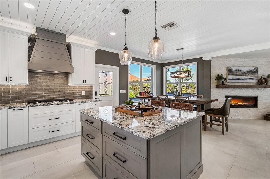 Dining room, Fireplace, Interior, Kitchen, Pendant Lights, Recessed Lighting