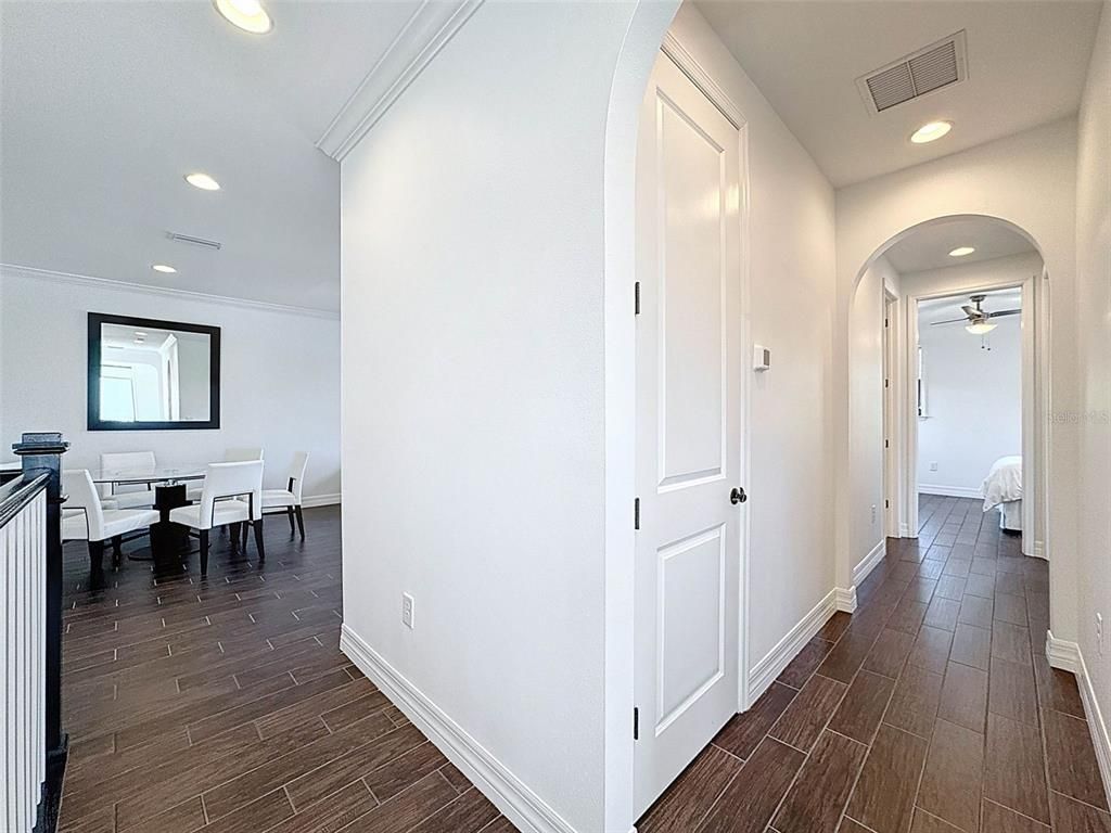 Dining room, Interior, Recessed Lighting, Wood Texture Flooring