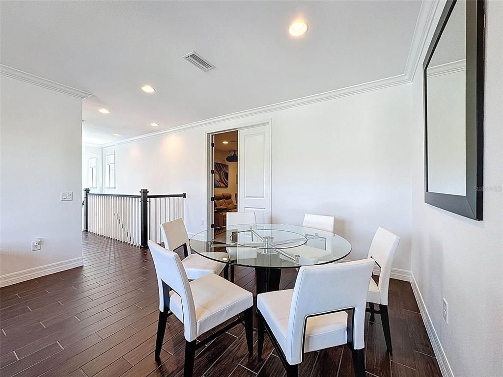Dining room, Interior, Recessed Lighting, Wood Texture Flooring