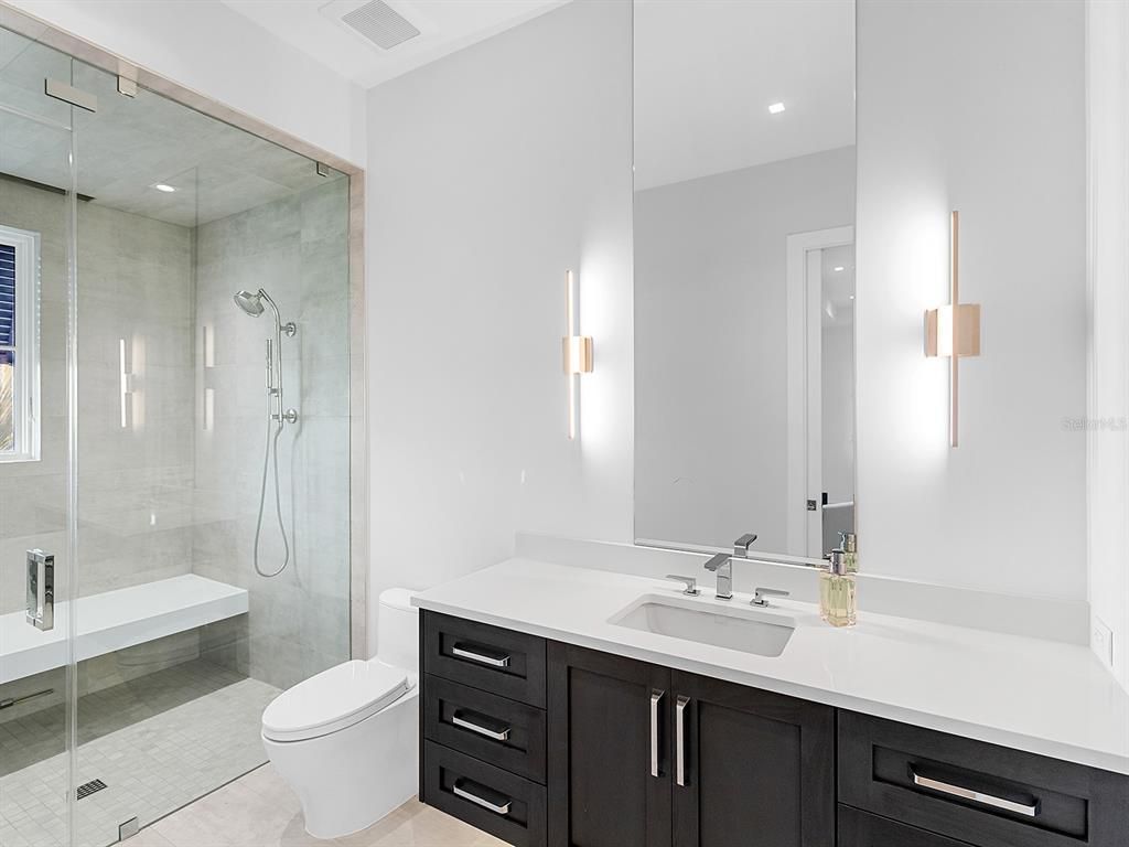 Bathroom, Glass Shower, Interior, Recessed Lighting