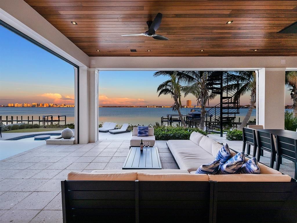 Interior, Living room, Recessed Lighting, Water, Wooden Ceilings