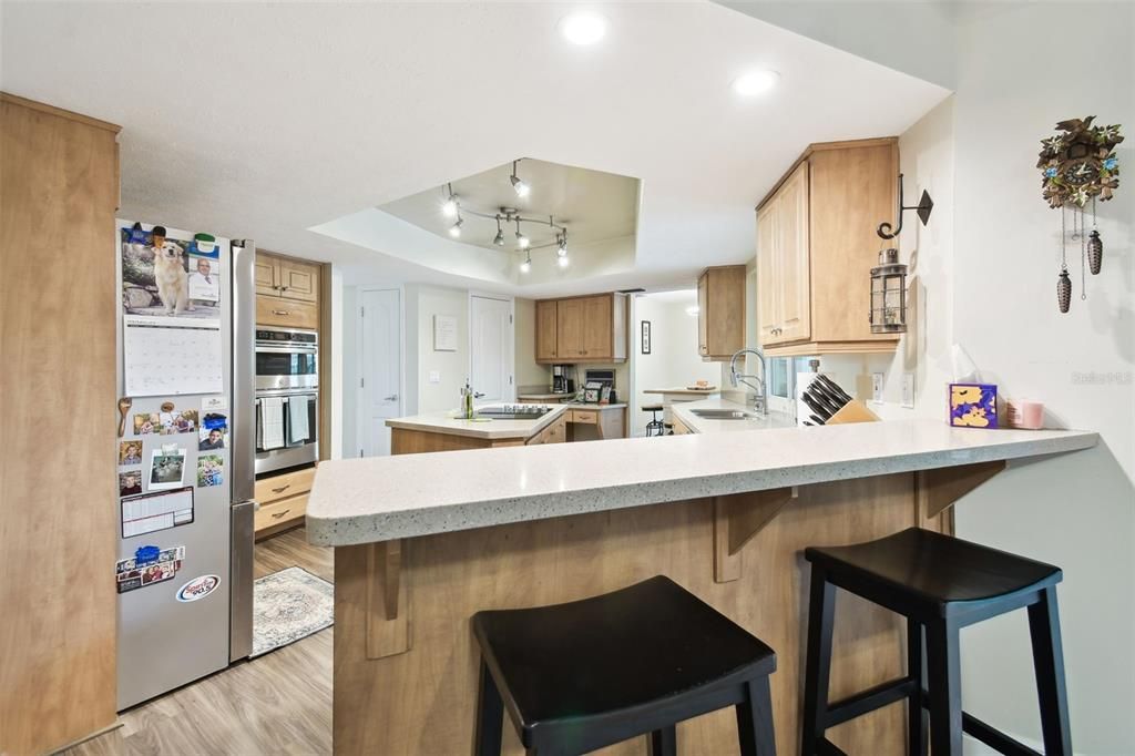 Interior, Kitchen, Recessed Lighting, Wood Texture Flooring