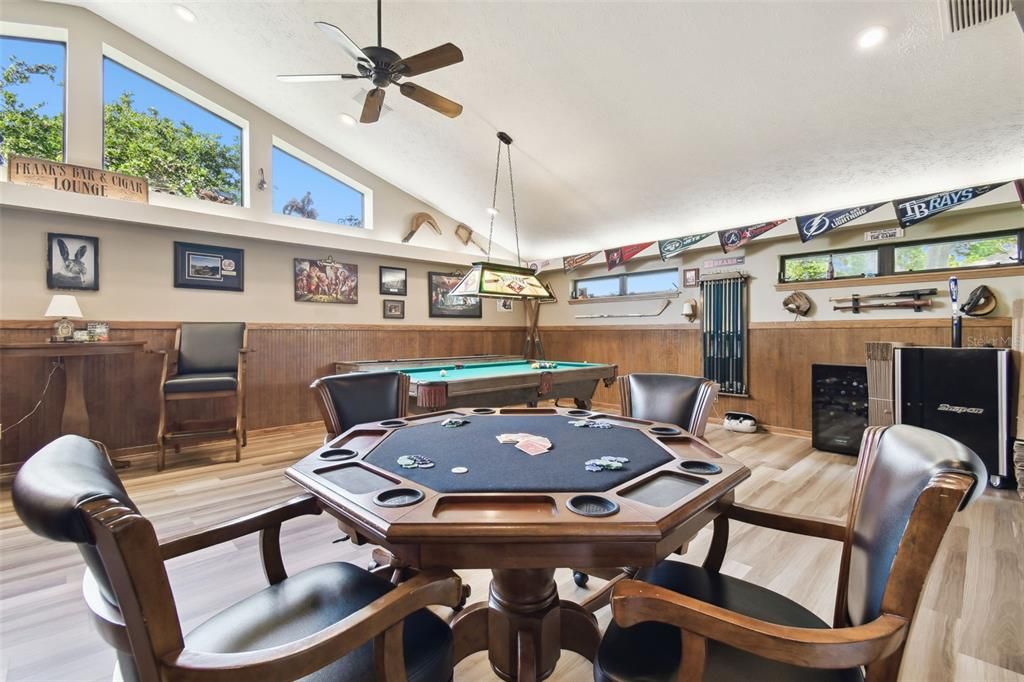 Game Room, Interior, Pendant Lights, Recessed Lighting, Wood Texture Flooring