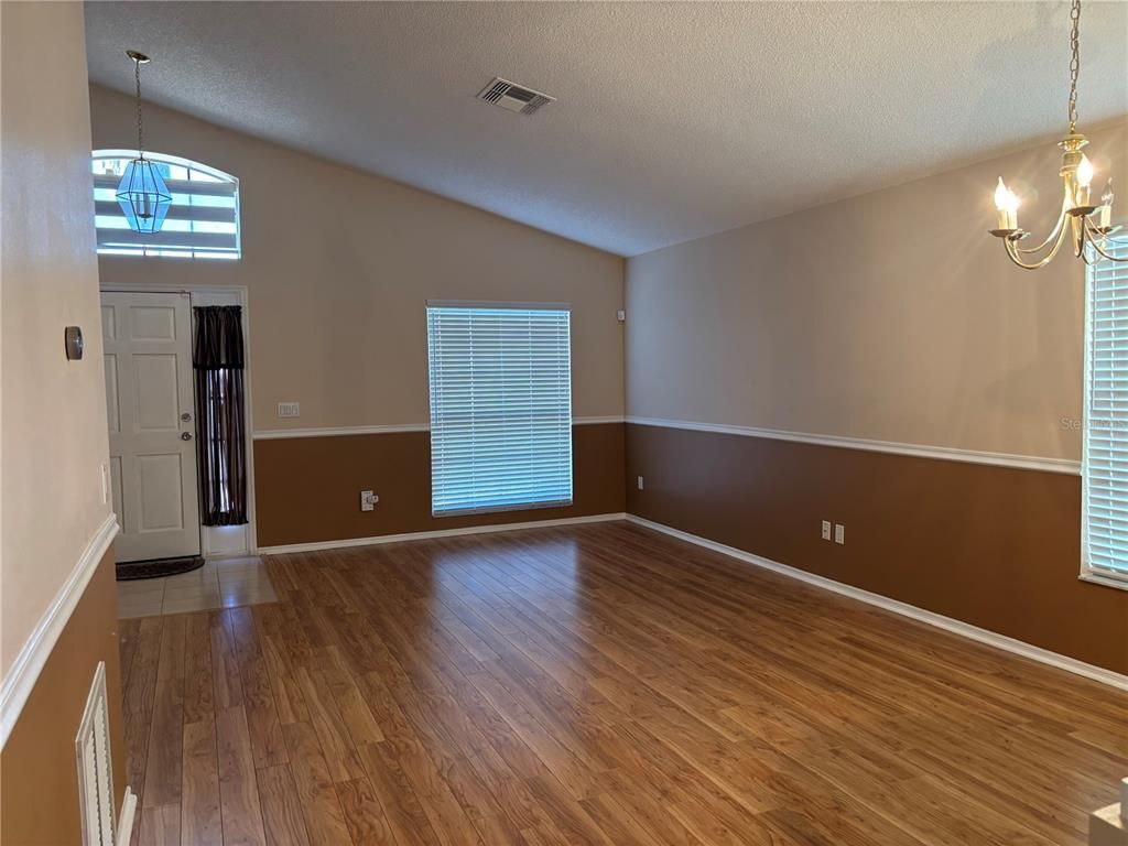 Chandelier, Empty room, Interior, Pendant Lights, Wood Texture Flooring