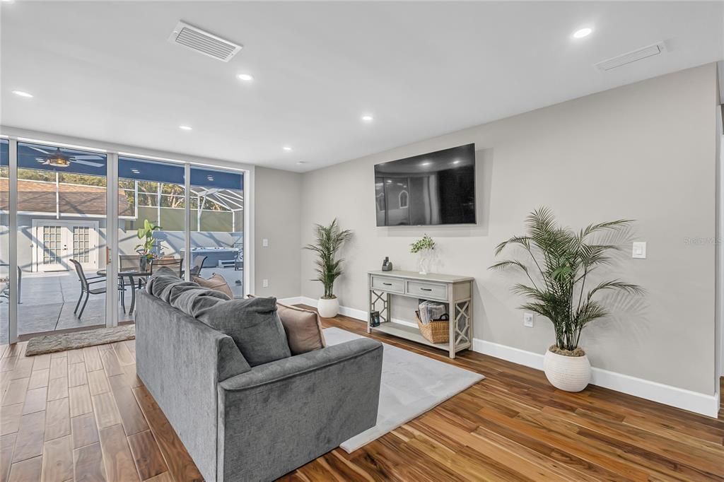 Interior, Living room, Recessed Lighting, Wood Texture Flooring