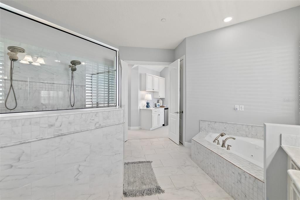 Bathroom, Glass Shower, Interior, Marble, Recessed Lighting