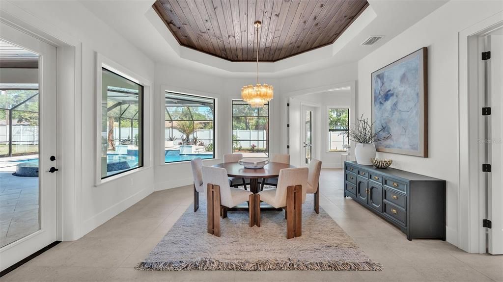 Dining room, Interior, Pendant Lights, Wooden Ceilings