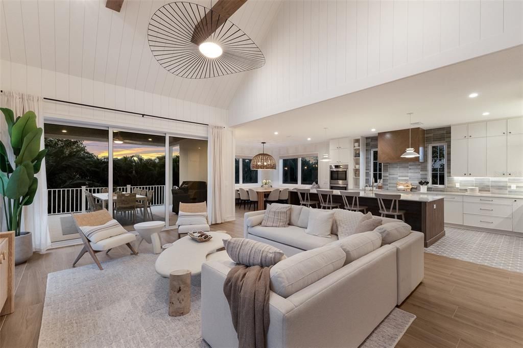 Dining room, Interior, Kitchen, Living room, Pendant Lights, Recessed Lighting, Stainless Steel Appliances, Wood Texture Flooring