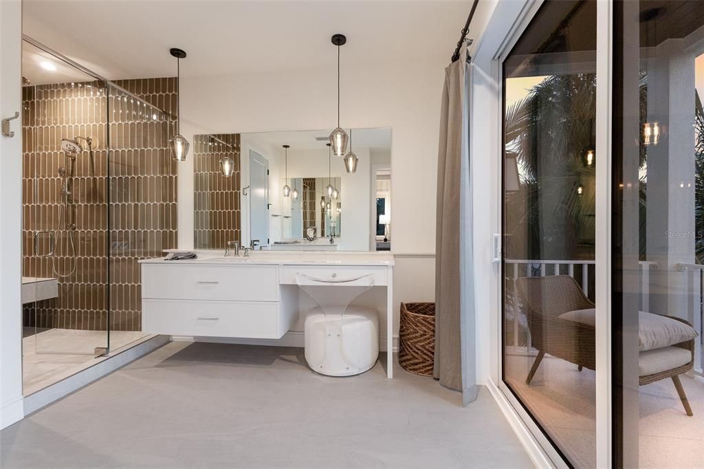 Bathroom, Glass Shower, Interior, Pendant Lights