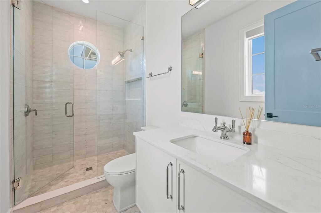 Bathroom, Glass Shower, Interior, Recessed Lighting