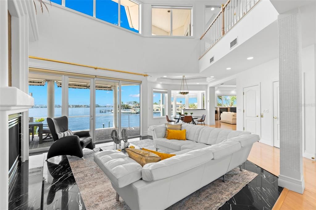 Dining room, Fireplace, Interior, Living room, Pendant Lights, Recessed Lighting, Water