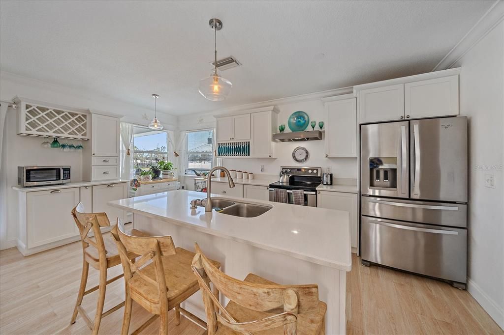 Interior, Kitchen, Pendant Lights, Stainless Steel Appliances, Wood Texture Flooring