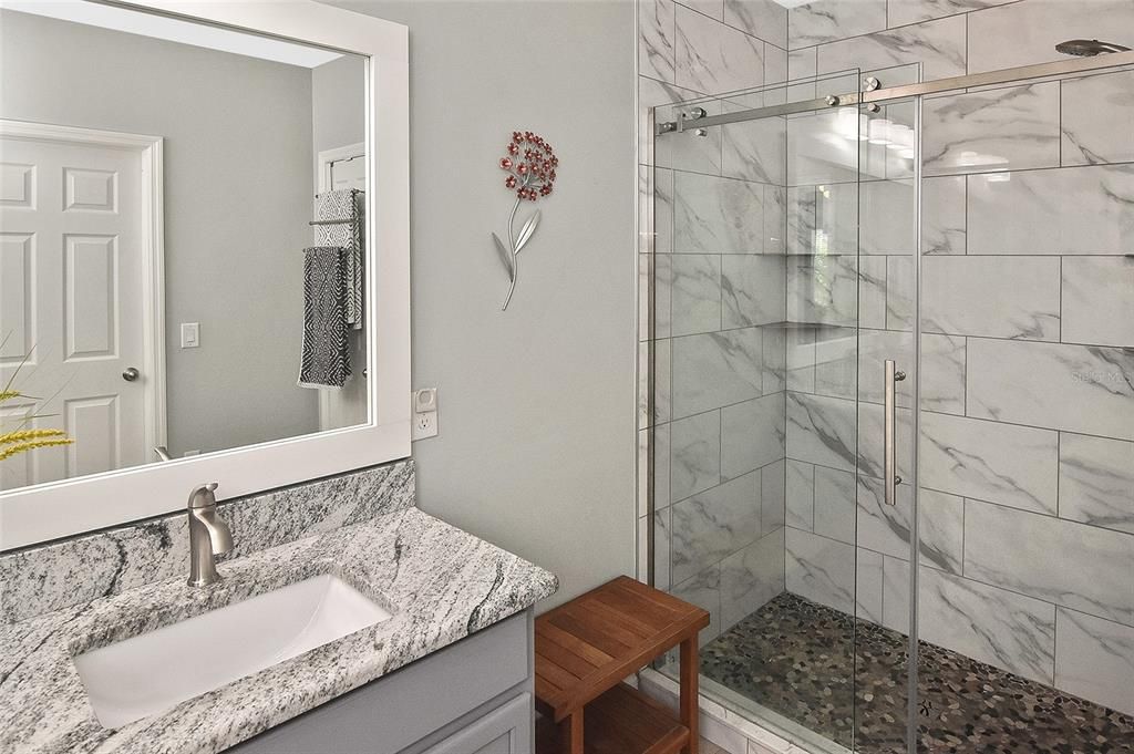 Bathroom, Glass Shower, Interior, Marble Walls