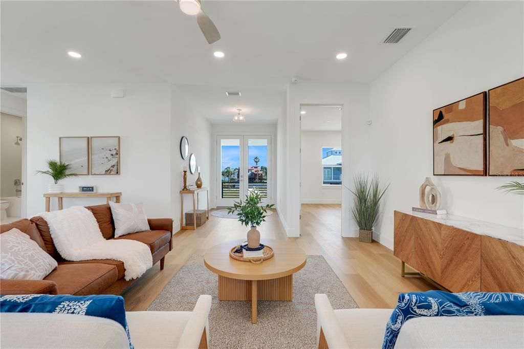 Interior, Living room, Recessed Lighting, Water, Wood Texture Flooring