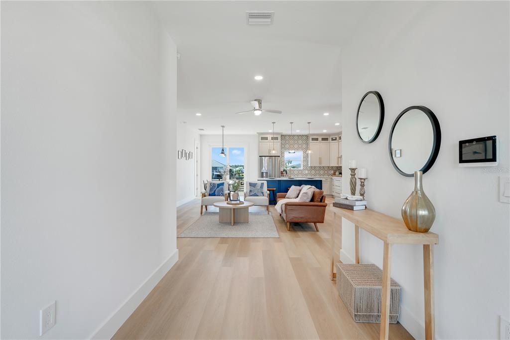 Interior, Living room, Pendant Lights, Recessed Lighting, Wood Texture Flooring