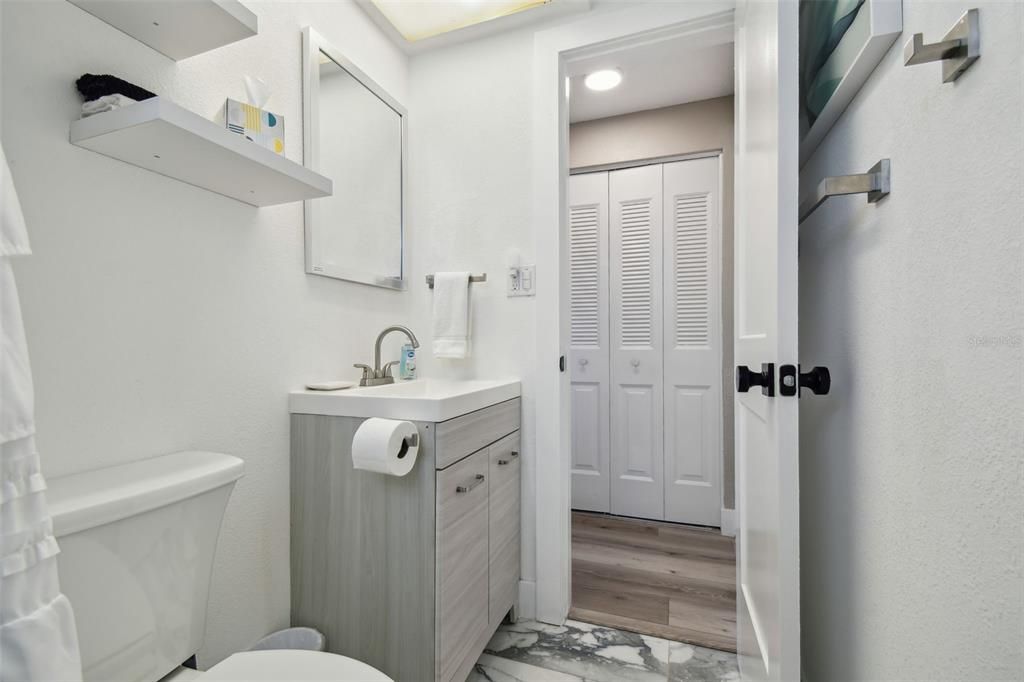Bathroom, Interior, Recessed Lighting, Wood Texture Flooring