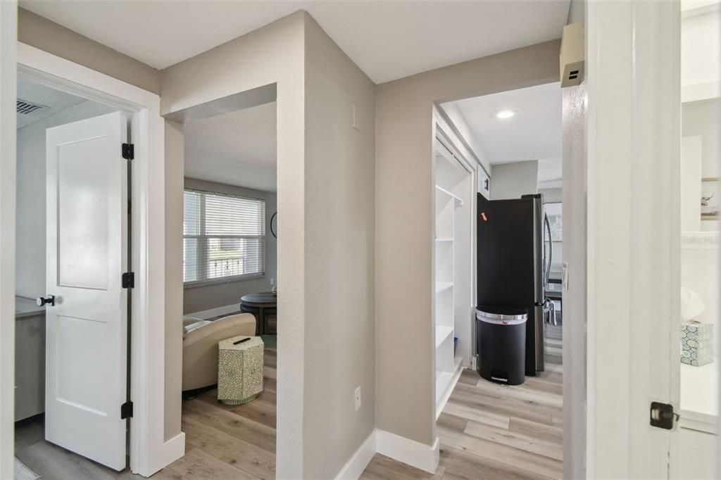 Bathroom, Interior, Recessed Lighting, Wood Texture Flooring