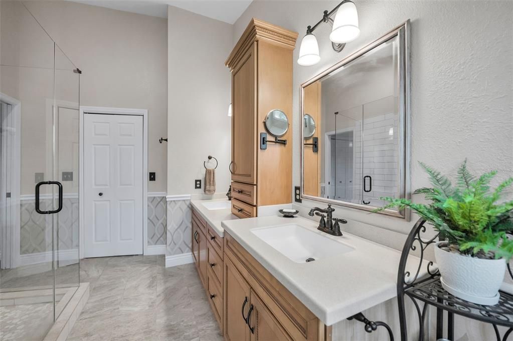 Bathroom, Dual Sink Vanities, Glass Shower, Interior, Marble