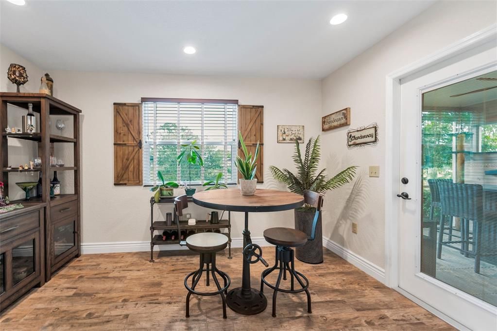 Dining room, Interior, Recessed Lighting, Wood Texture Flooring