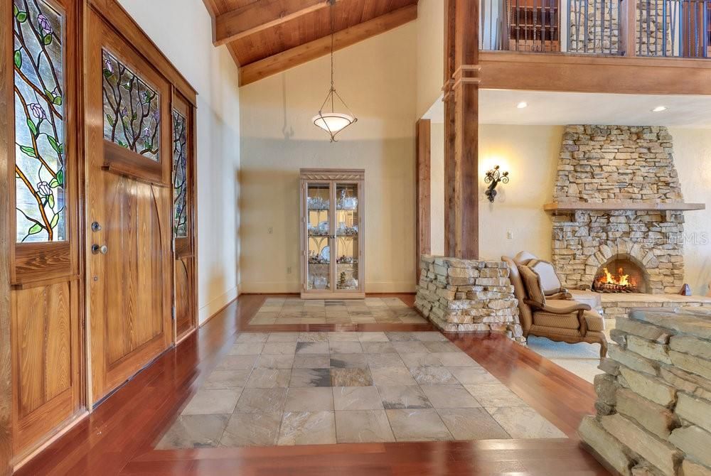 Fireplace, Interior, Pendant Lights, Wooden Beams, Wood Texture Flooring