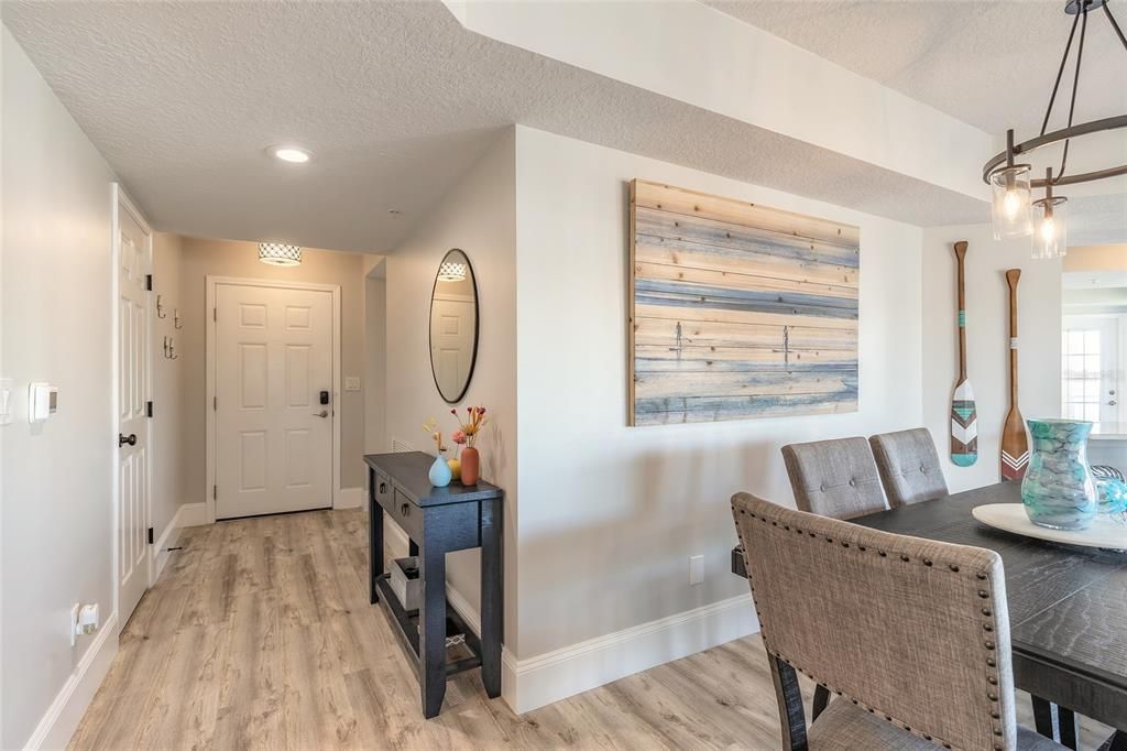 Dining room, Interior, Recessed Lighting, Wood Texture Flooring