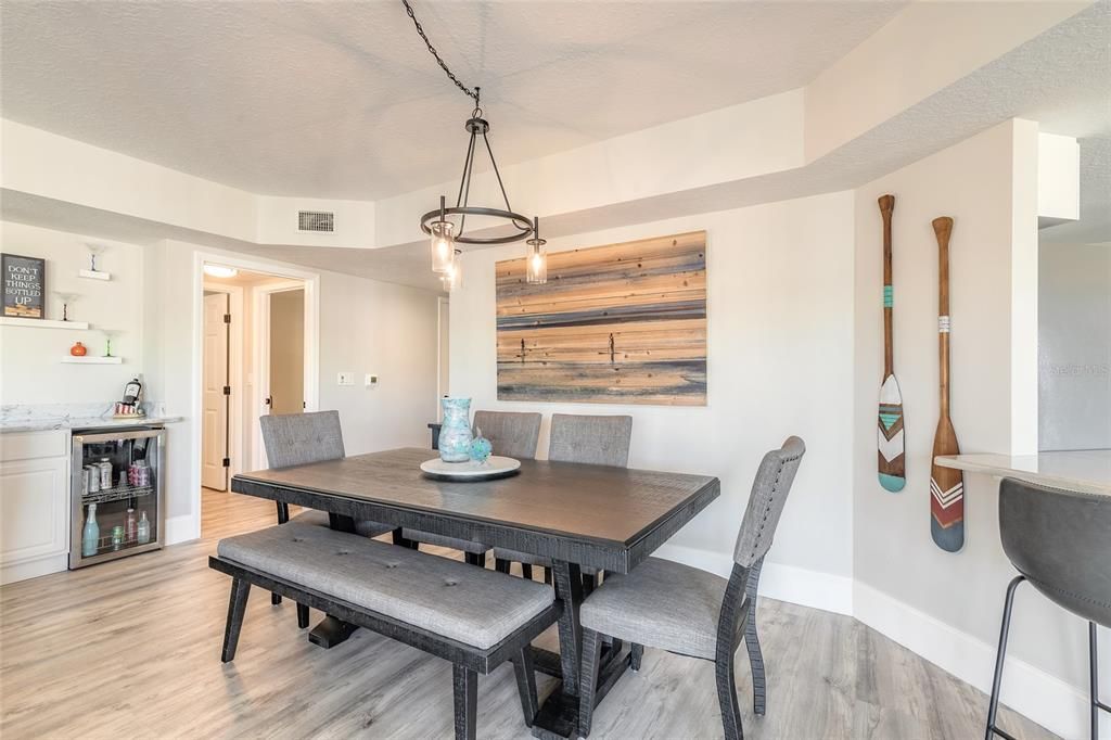 Dining room, Interior, Pendant Lights, Wood Texture Flooring