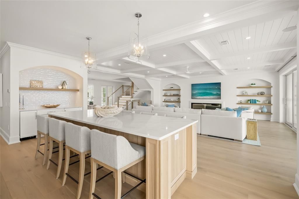 Interior, Living room, Pendant Lights, Recessed Lighting, Wood Texture Flooring