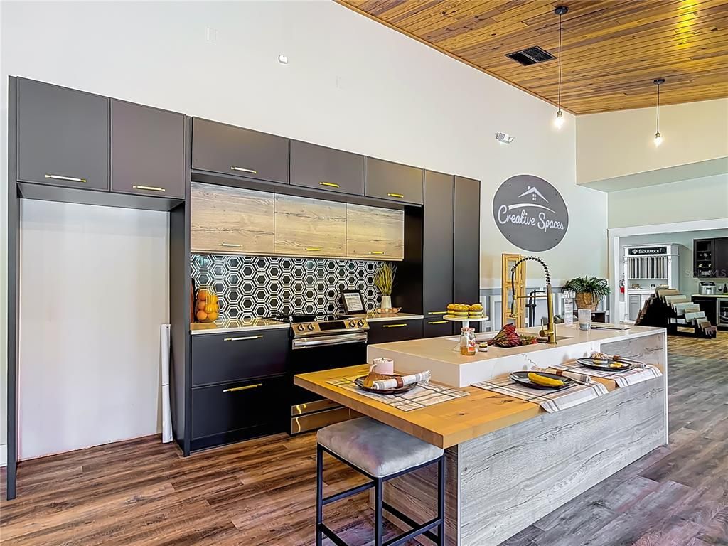 Interior, Kitchen, Pendant Lights, Stainless Steel Appliances, Wooden Ceilings, Wood Texture Flooring