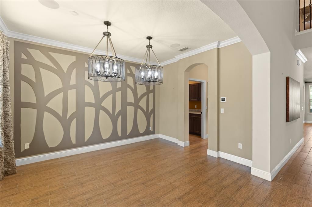 Empty room, Interior, Pendant Lights, Wood Texture Flooring
