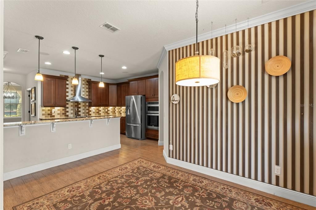 Interior, Kitchen, Pendant Lights, Recessed Lighting, Wood Texture Flooring