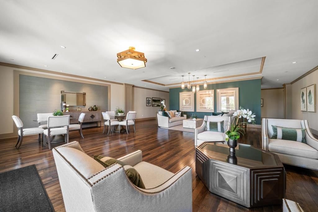 Dining room, Interior, Living room, Pendant Lights, Recessed Lighting, Wood Texture Flooring