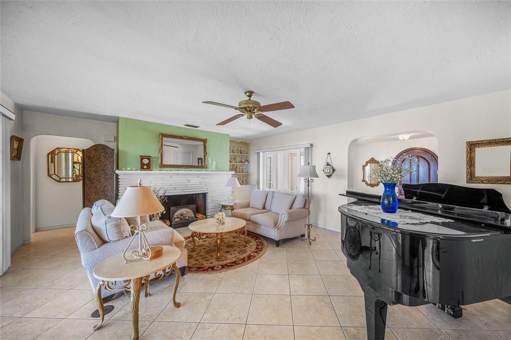 Fireplace, Interior, Living room, Piano