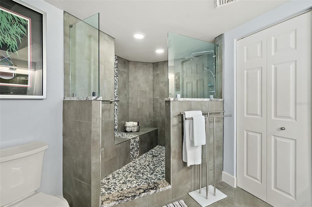 Bathroom, Glass Shower, Interior, Recessed Lighting